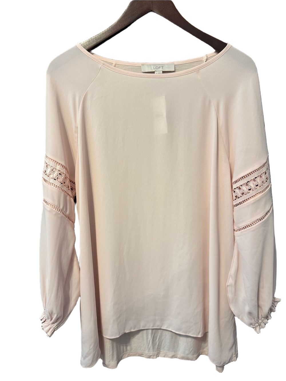 LOFT Blush Lace-Trim Long Sleeve Blouse Size M NWT - Picture 2 of 3